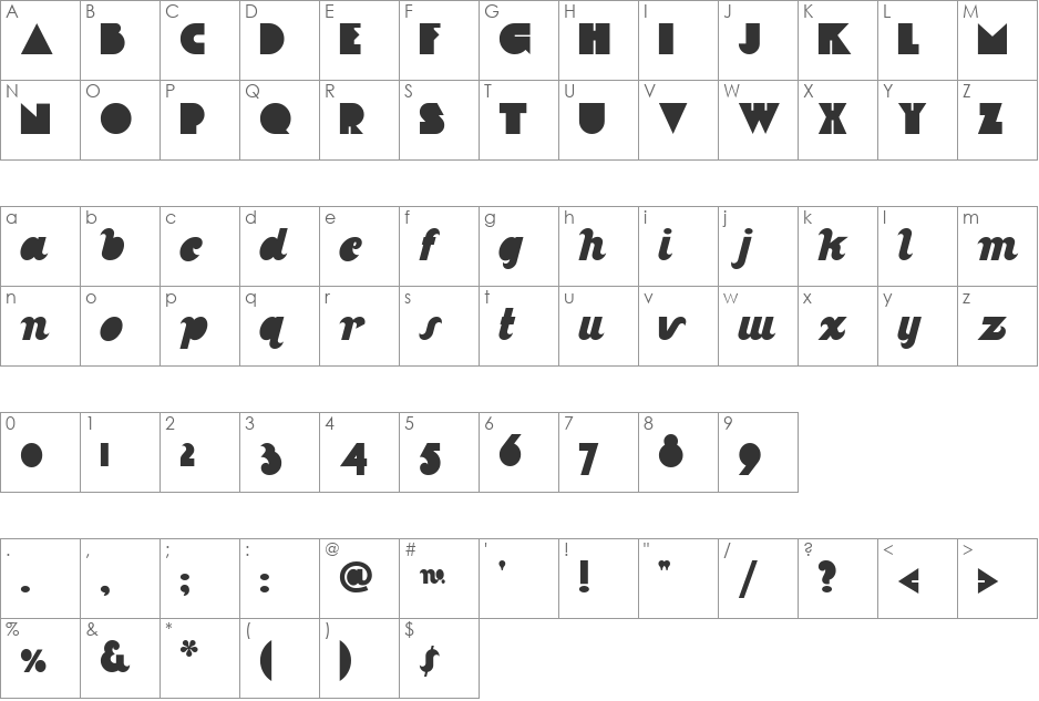 La Moda NF font character map preview