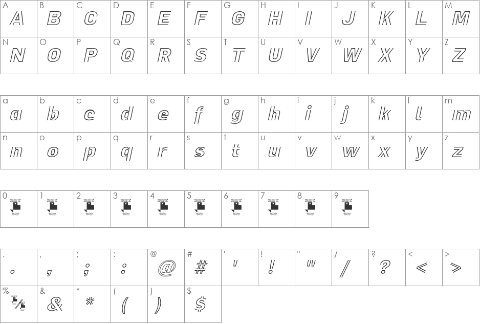 La Pejina Italic FFP font character map preview