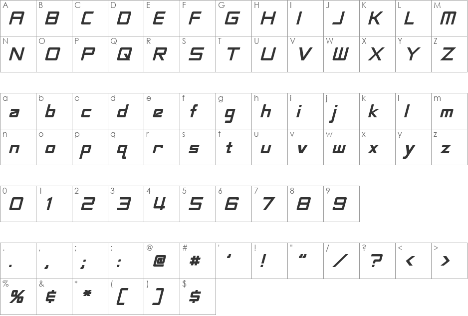 LaBeouf font character map preview