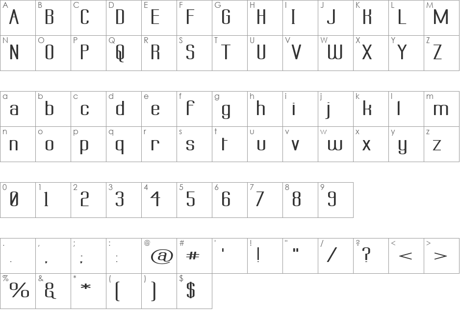 Labtop Superwide Boldish font character map preview