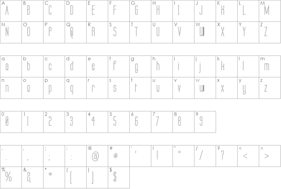 Labtop Upper Outline font character map preview