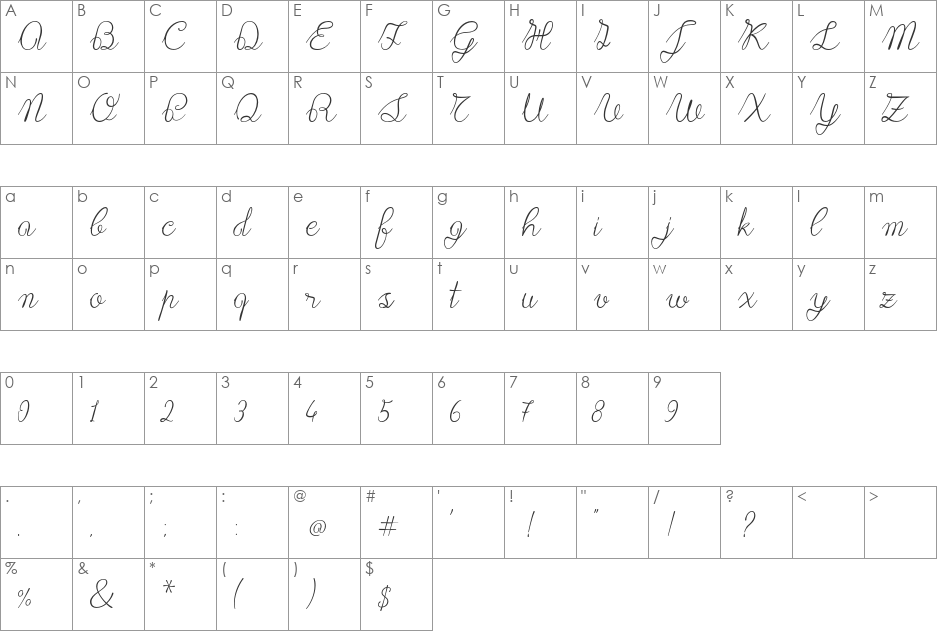 Lace font character map preview
