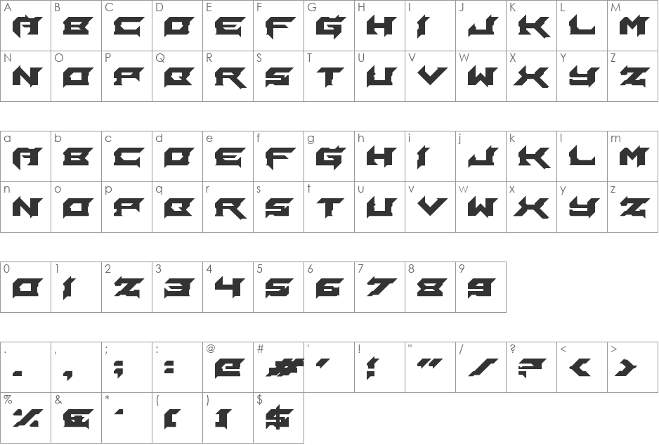 Laceration font character map preview