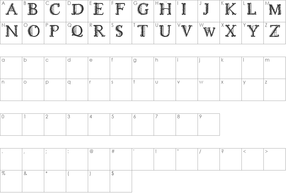 LACETRIM font character map preview