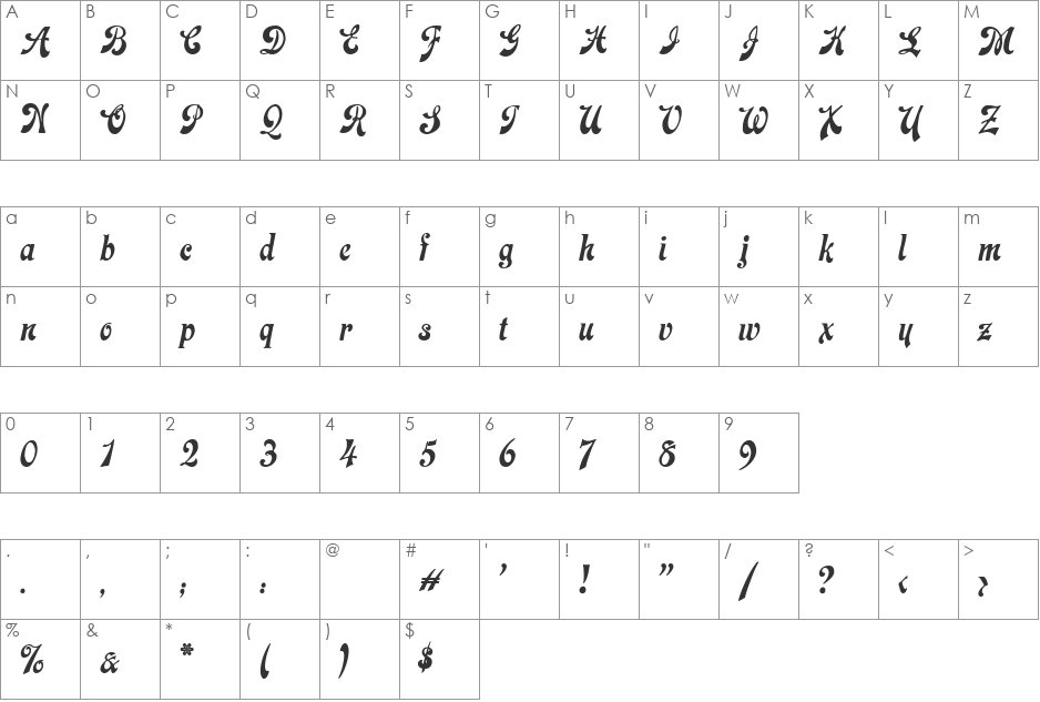 Laclede CAT font character map preview