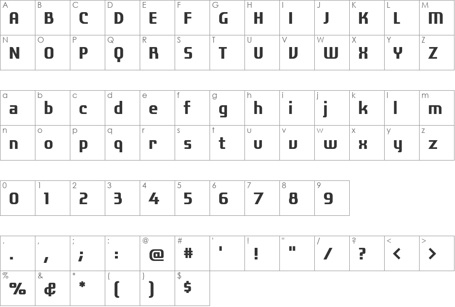 Laconic font character map preview