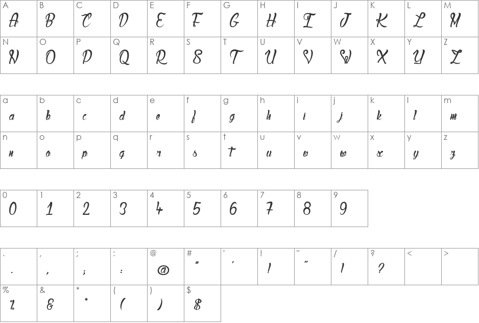 Lady Bohemia font character map preview