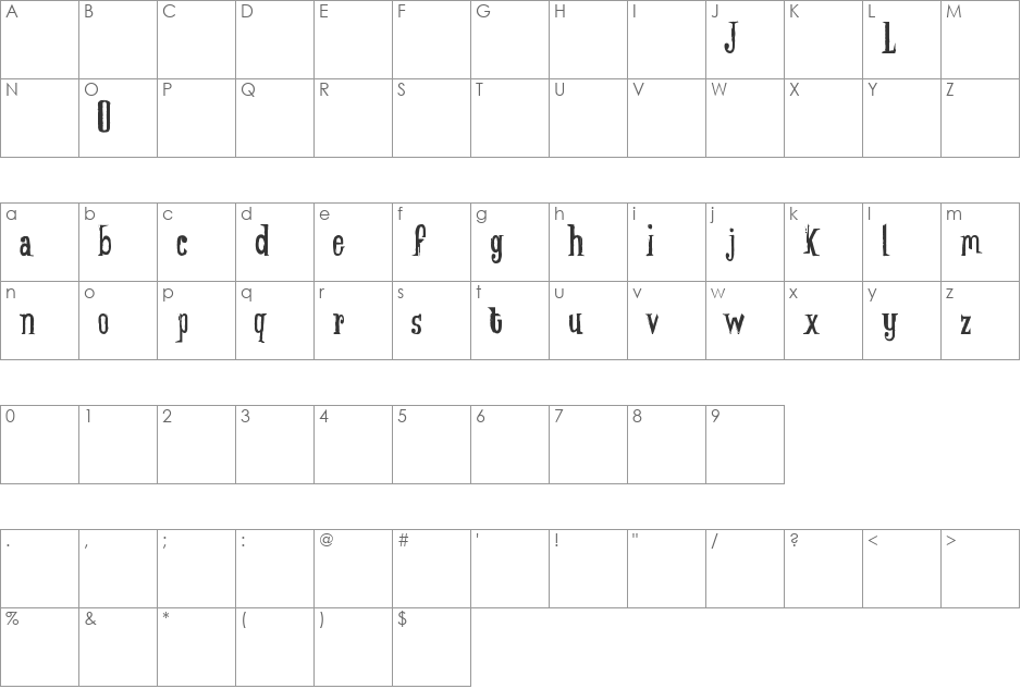 Lady-Jane-old_free-version font character map preview