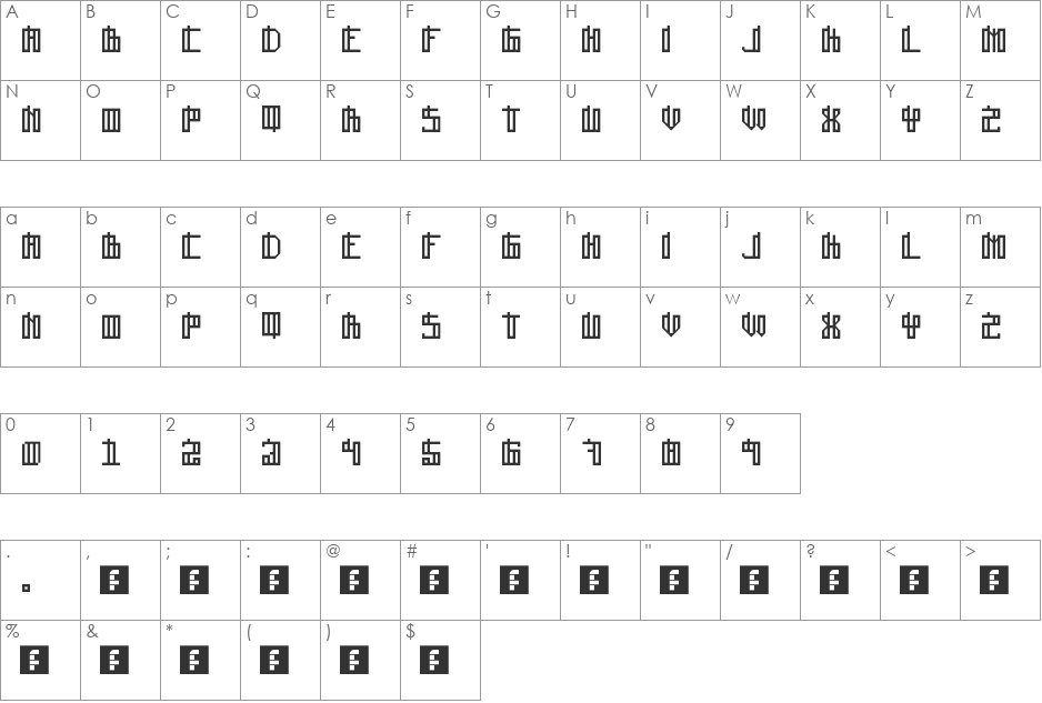 Lain font character map preview