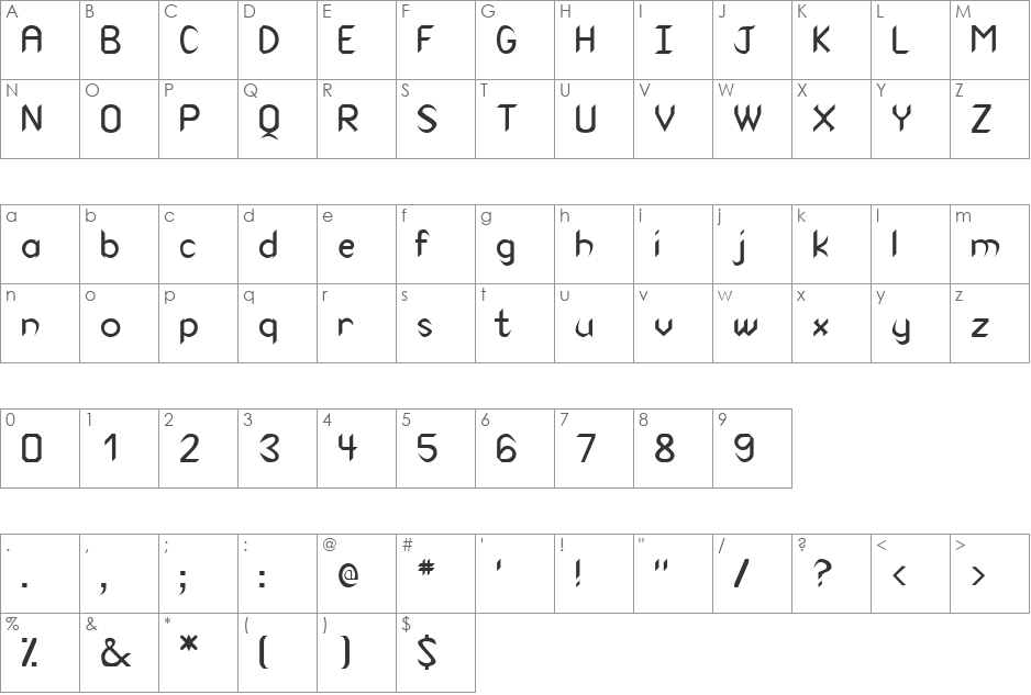 Lakeland font character map preview