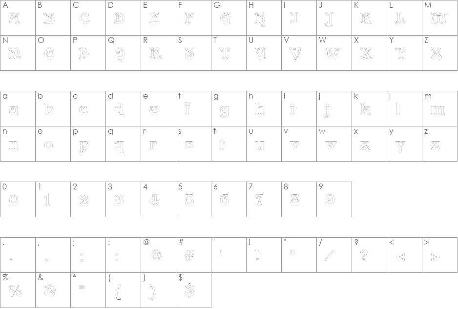LaliqueOutline font character map preview