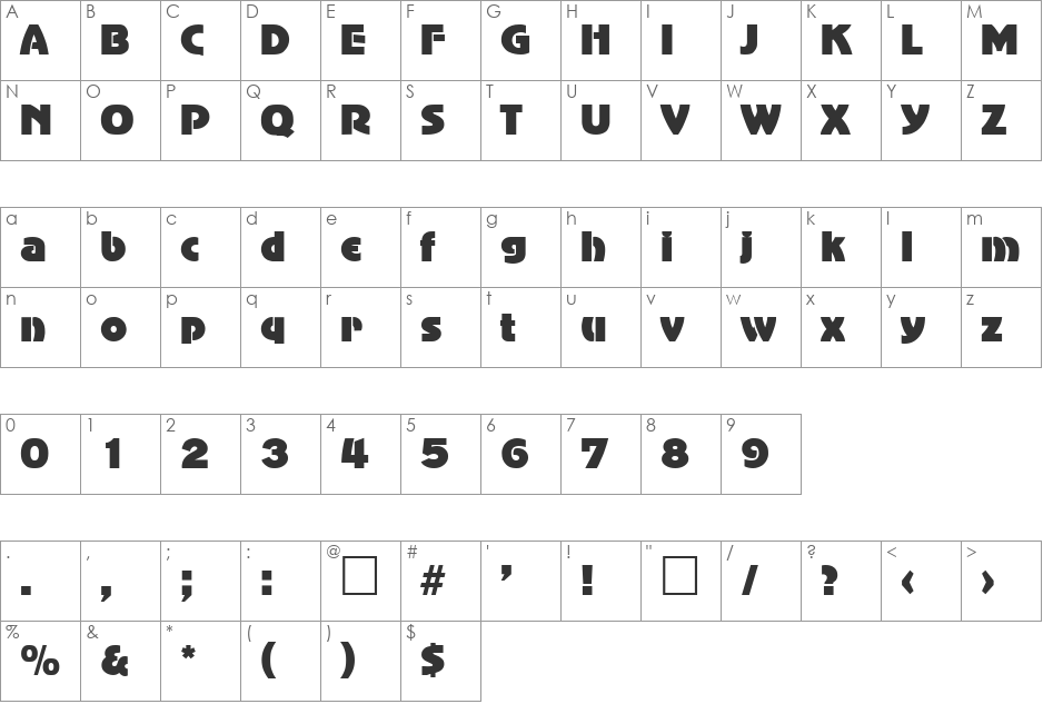 Lambada font character map preview
