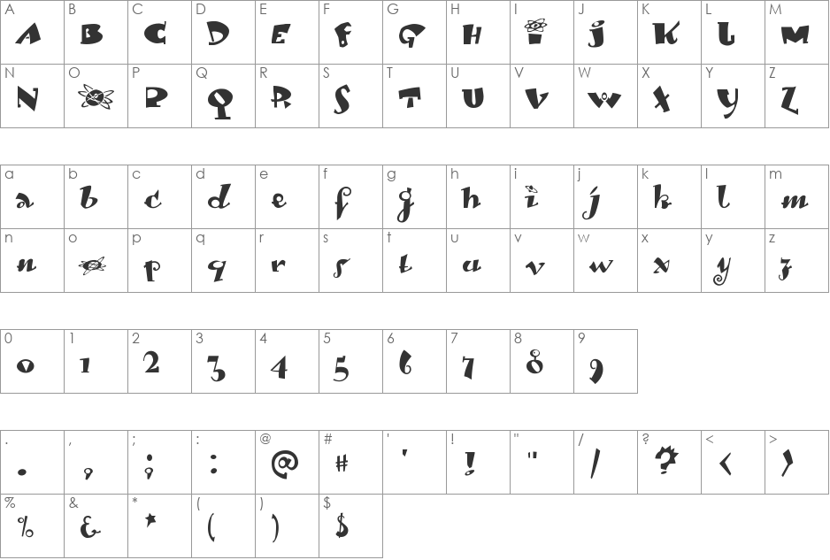 LambadaDexter font character map preview