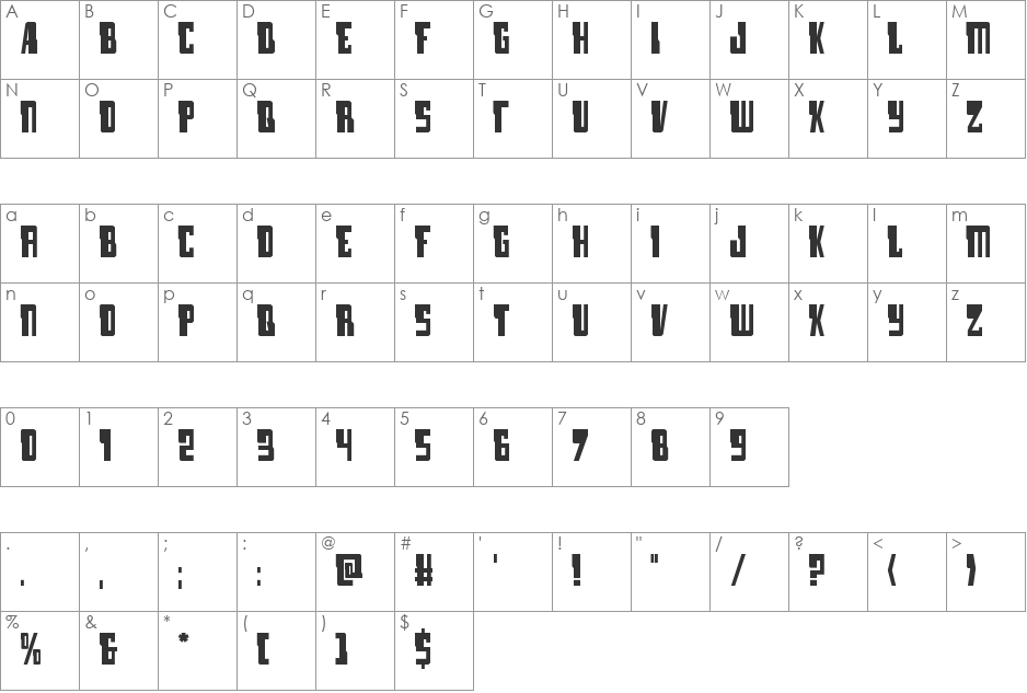 Lamprey font character map preview
