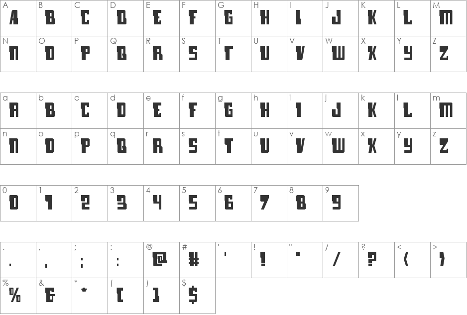 Lamprey Expanded font character map preview