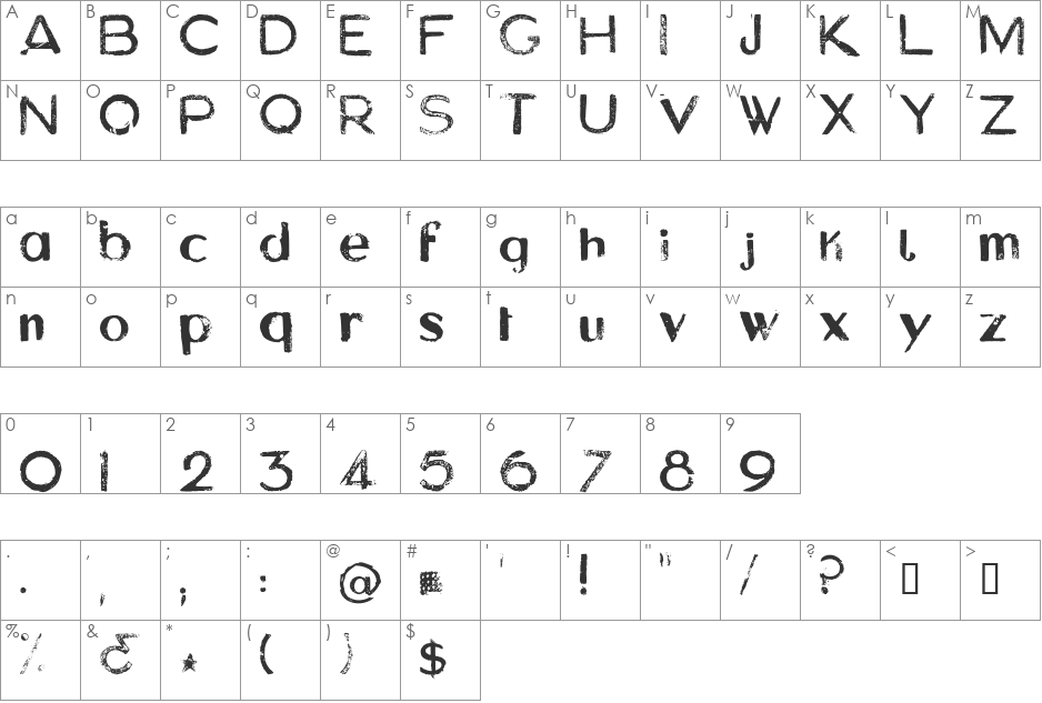 Asylum font character map preview