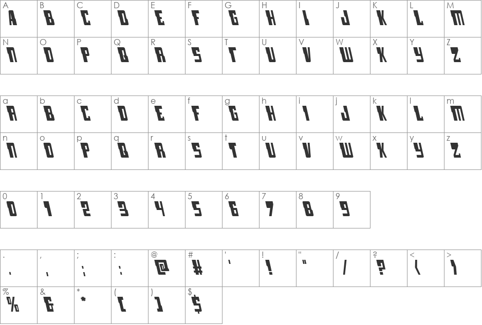 Lamprey Leftalic font character map preview