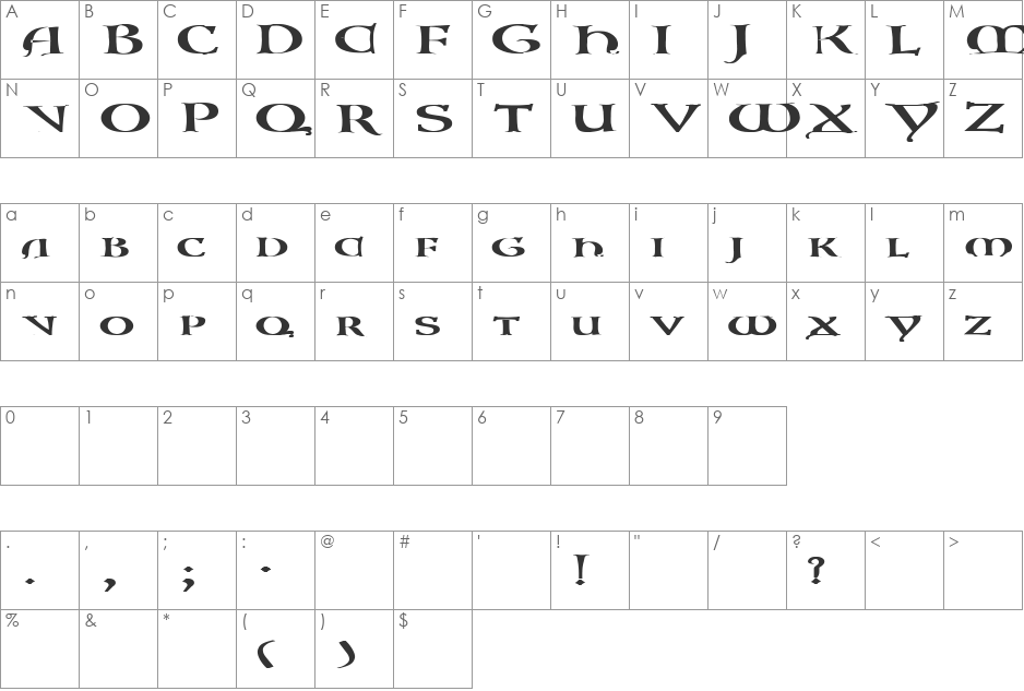 Asylum 1 font character map preview