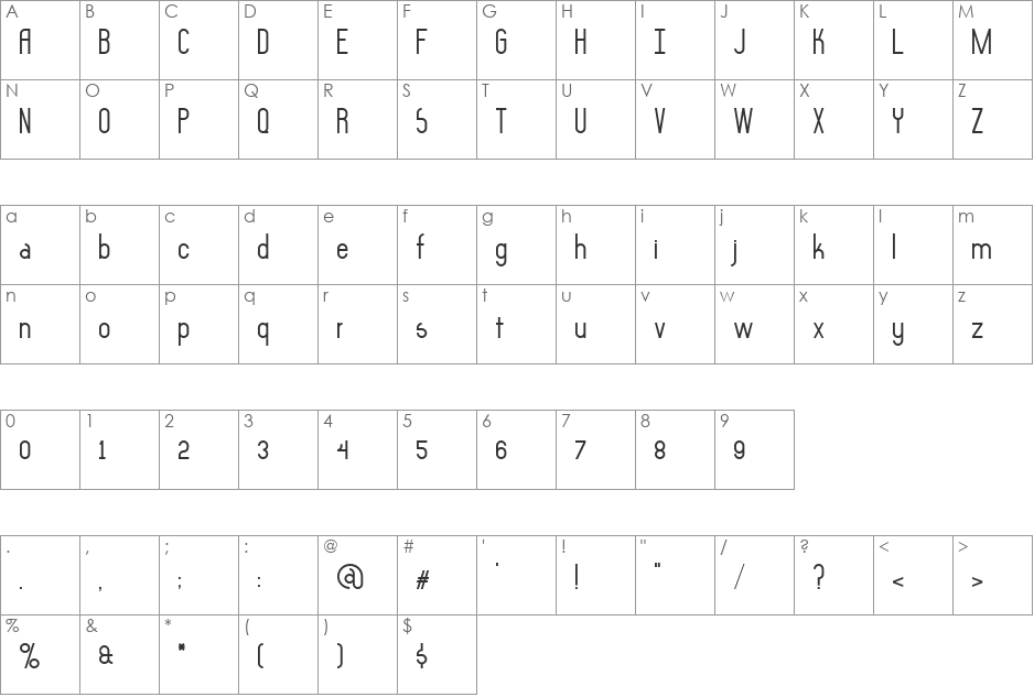 asymek font character map preview
