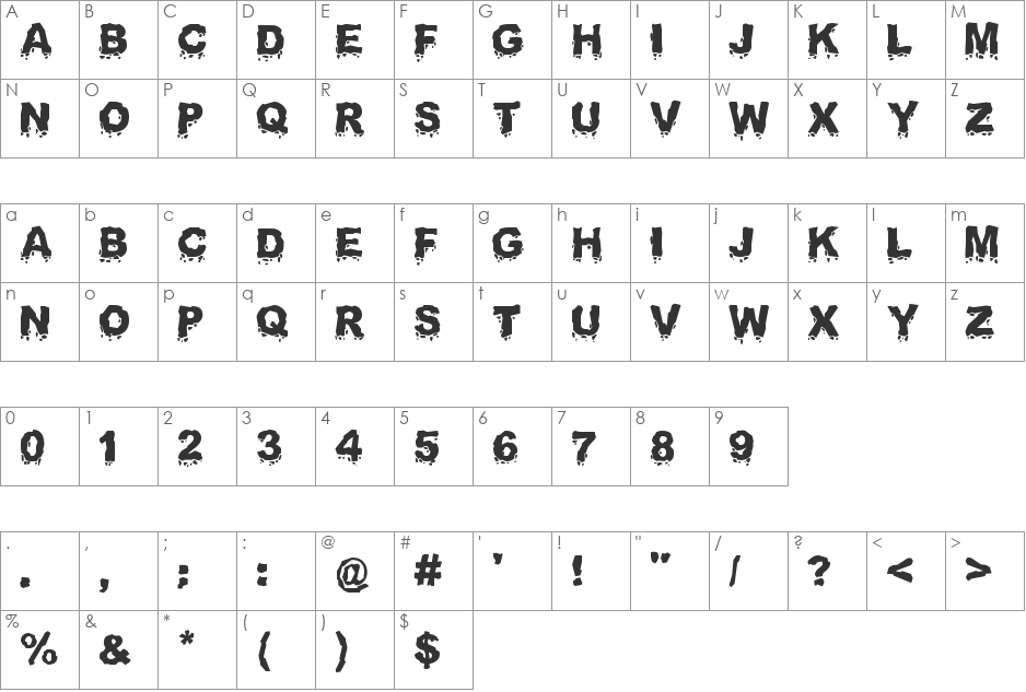 Landslide font character map preview