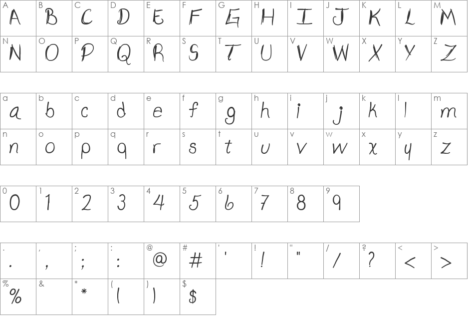 Aszami font character map preview