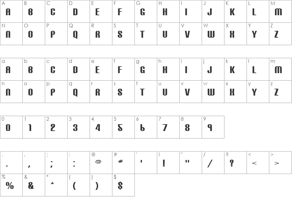 Lantern font character map preview