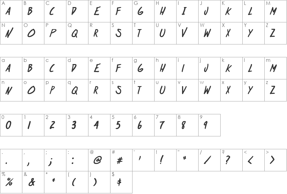 at risk youth font character map preview