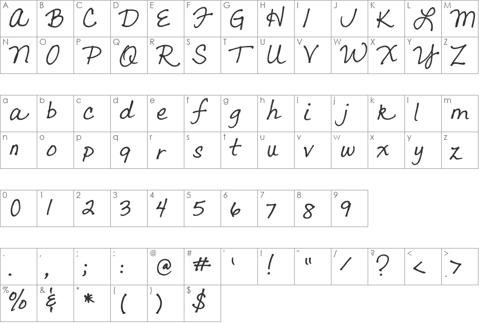 Lara's Letters font character map preview