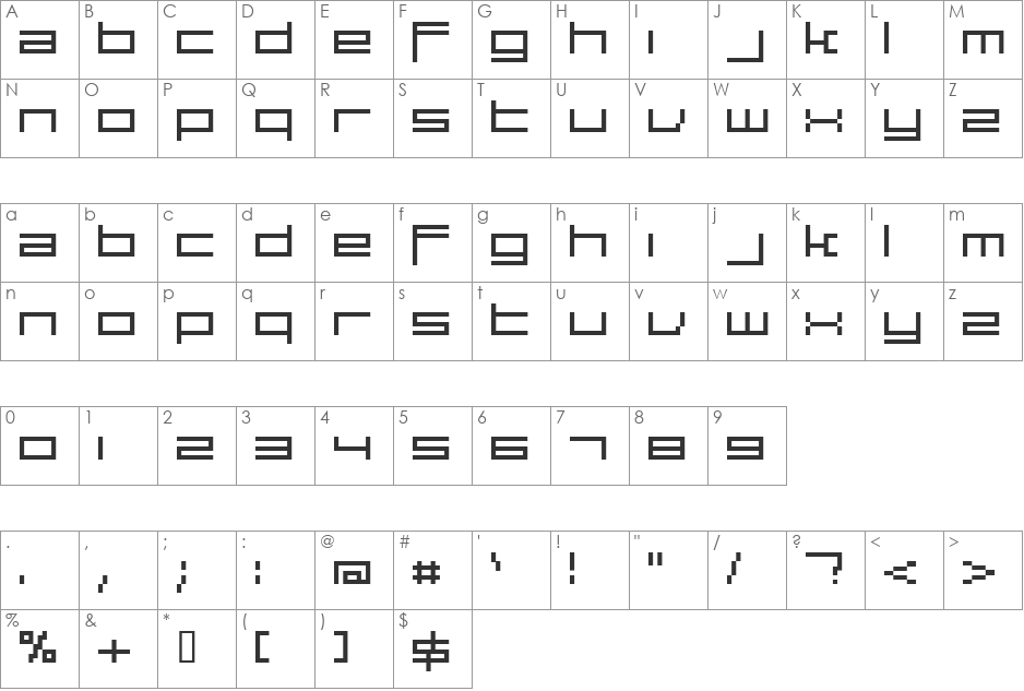 large9 font character map preview