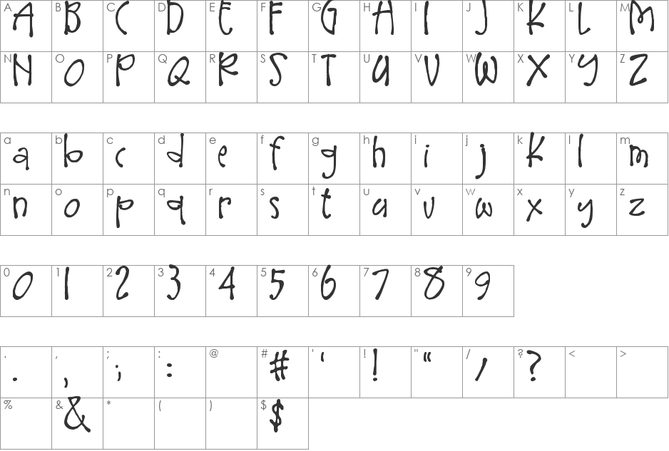 Larger Mime font character map preview