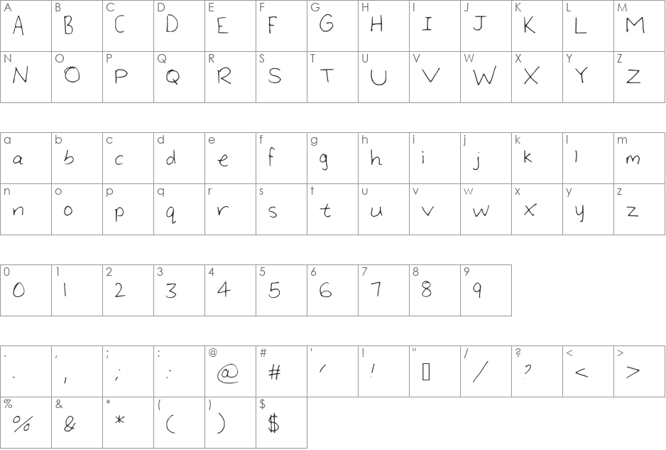 Large_Handwriting font character map preview