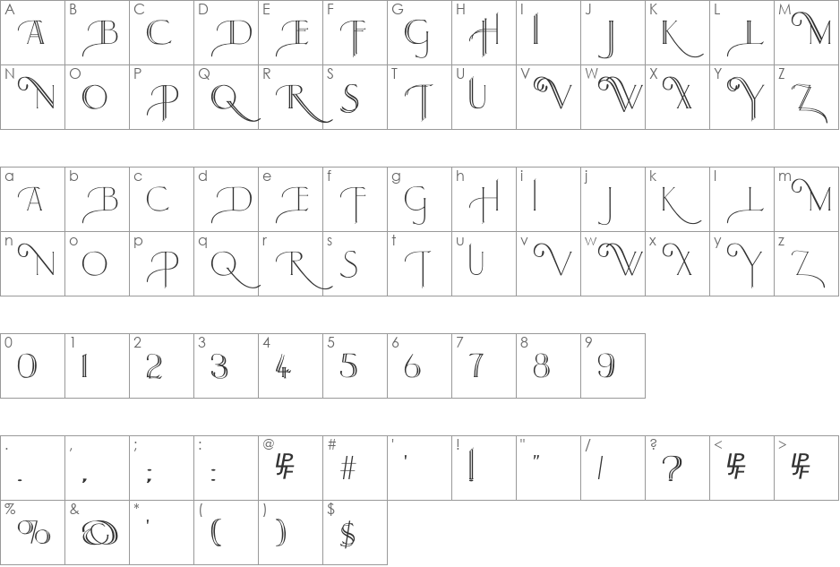 Larkin Capitals font character map preview