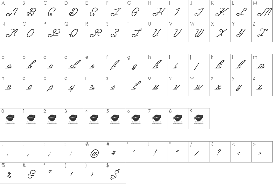 Las Enter Personal Use Only font character map preview