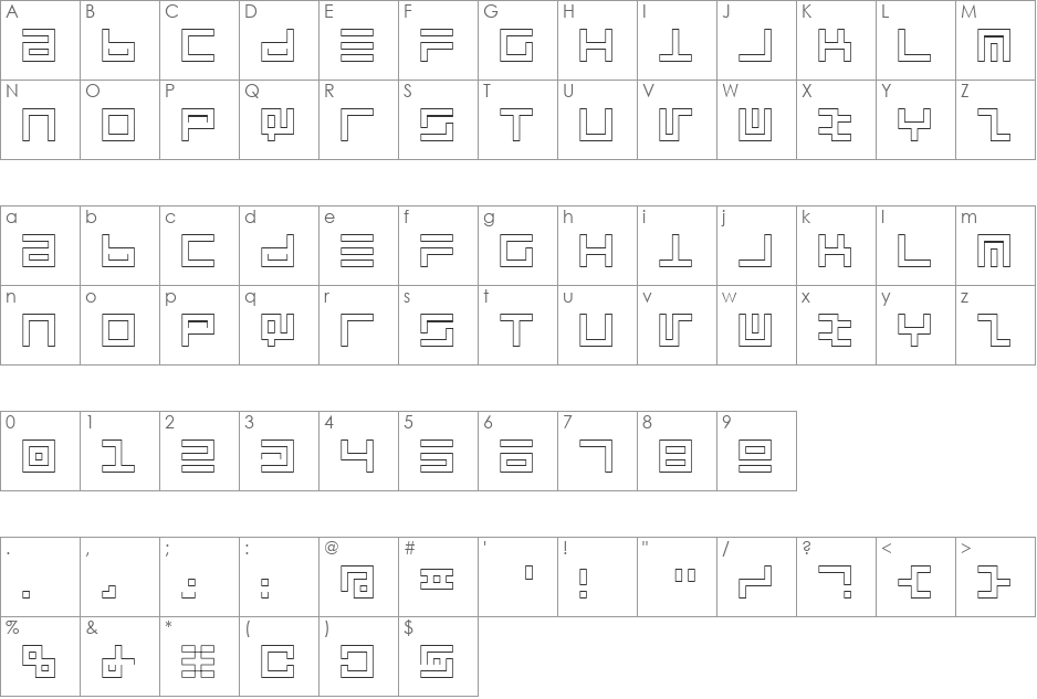 Atari 1 font character map preview