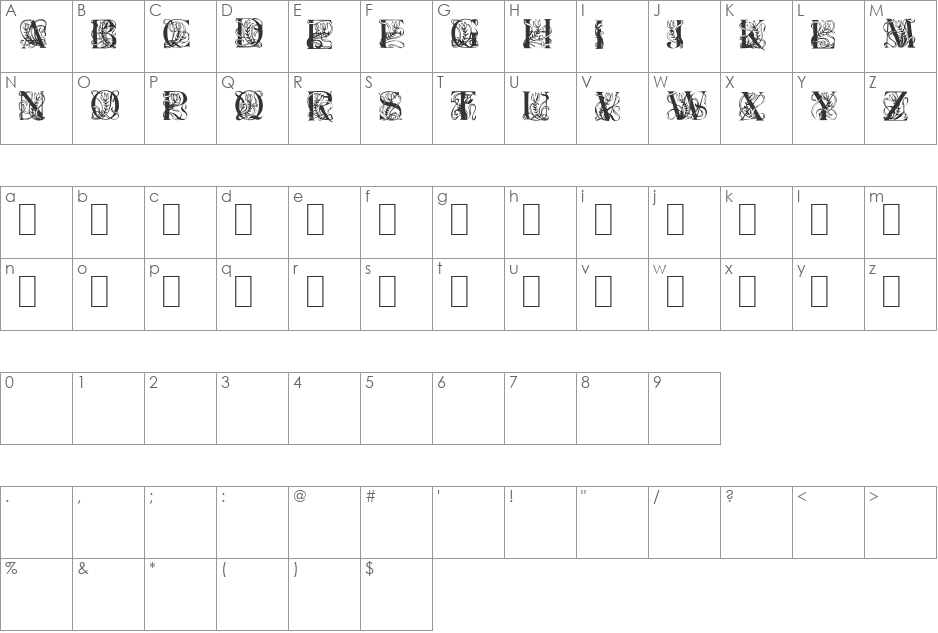 Last Rites 1 font character map preview