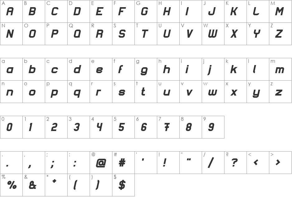 Lastwaerk thin font character map preview