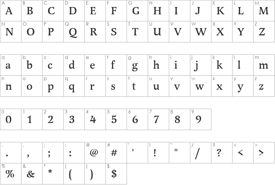 LatienneTMed font character map preview