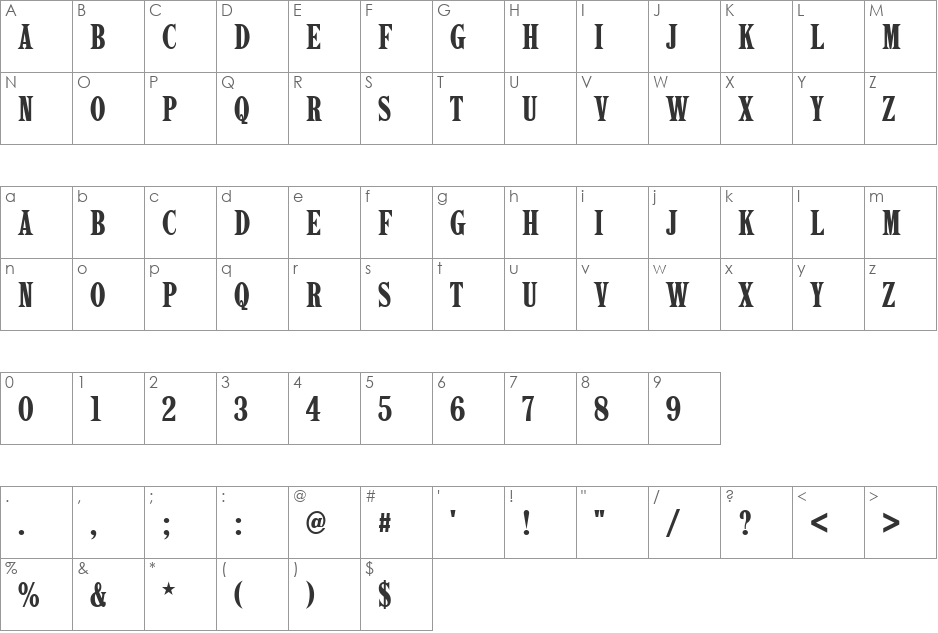 Latin Becker Compress font character map preview