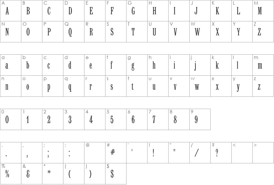Latin CG Elongated font character map preview