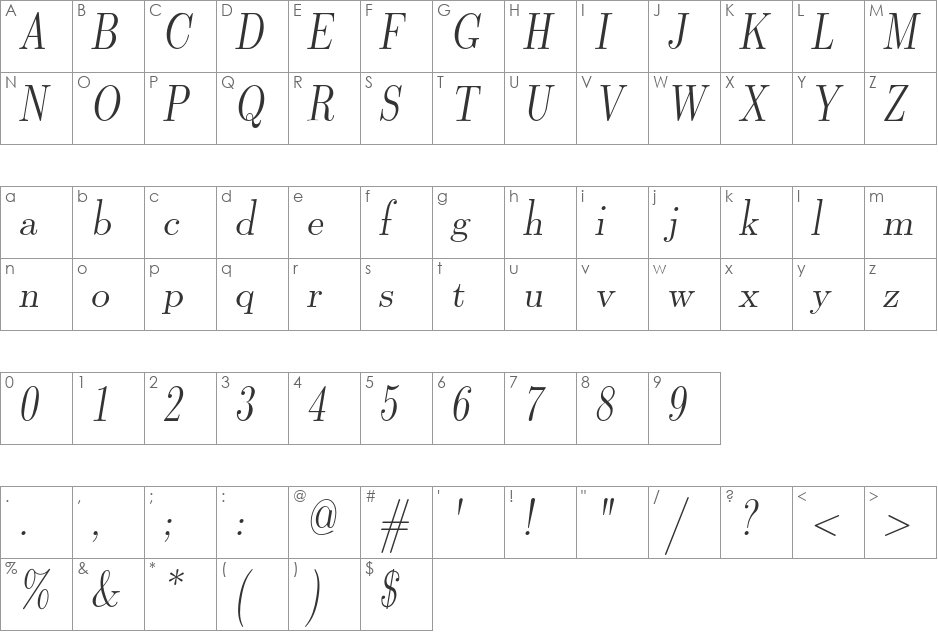 Latin Modern Roman Dunhill font character map preview