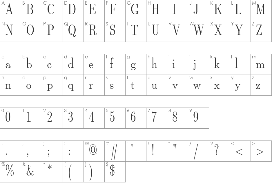 Latin Modern Roman Dunhill font character map preview