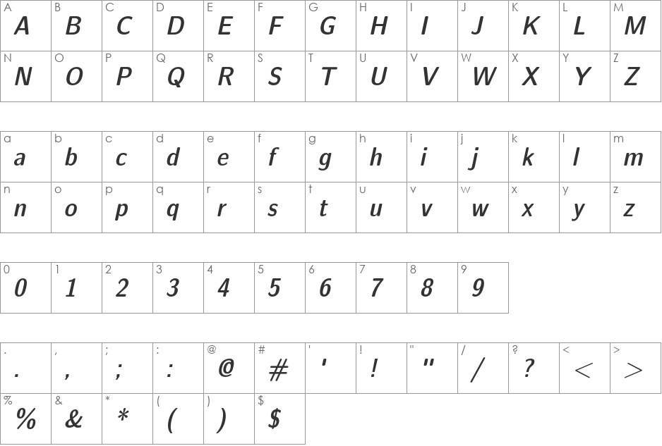 Latin Modern Sans Demi Cond font character map preview