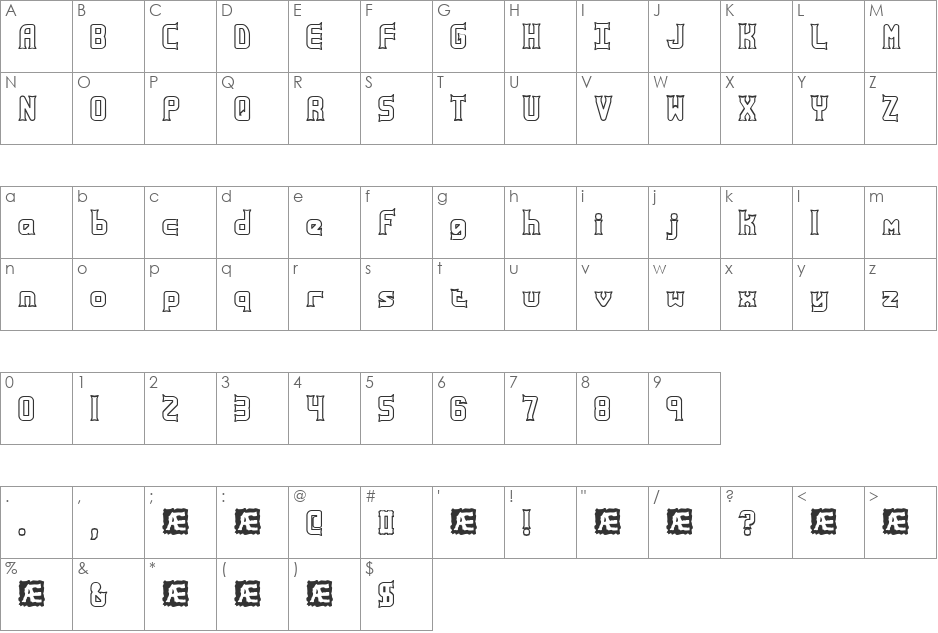 Ataxia Outline (BRK) font character map preview