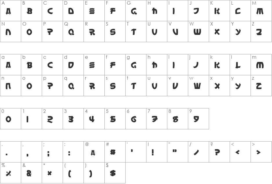 LatinChina font character map preview