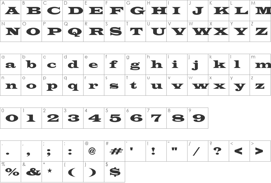 LatinWide-Normal font character map preview