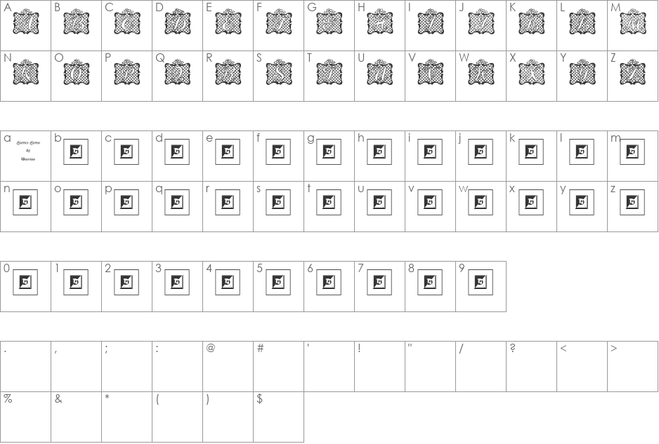 Lattice Letter font character map preview