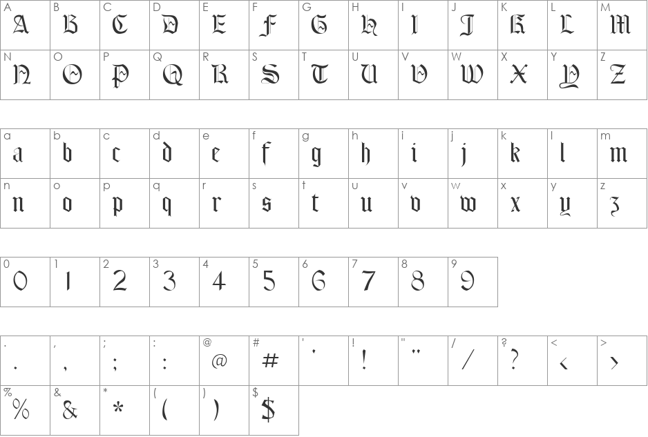 Laudens font character map preview