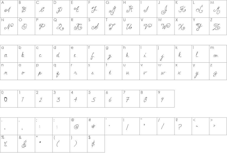 lauralinda font character map preview