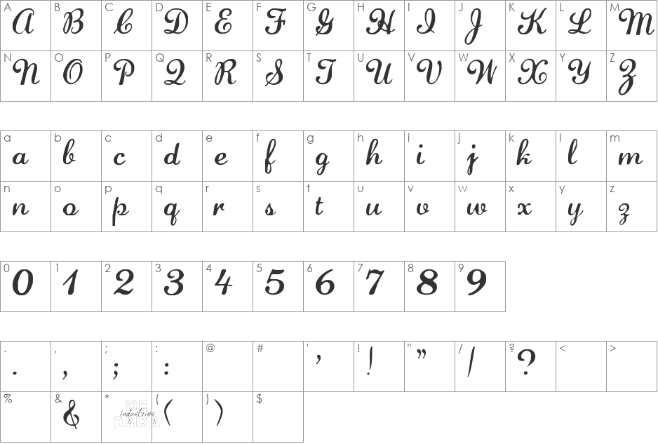 LaurenScript font character map preview