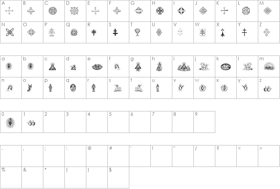 Laus Sus Cris font character map preview
